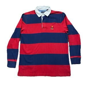Y2K Chaps Ralph Lauren Rugby Shirt Red Navy Stripe Mens M Long Sleeve